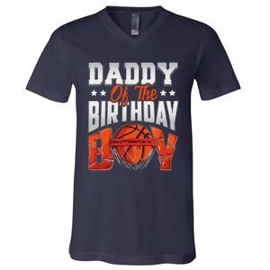 Daddy Basketball Birthday Boy Family Baller Bday Party V-Neck T-Shirt