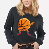 Dabbing Basketball Ball Funny Sports Player Cropped Pullover Crew