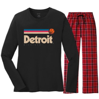 Detroit Basketball B Ball City Michigan Retro Detroit Women's Long Sleeve Flannel Pajama Set 