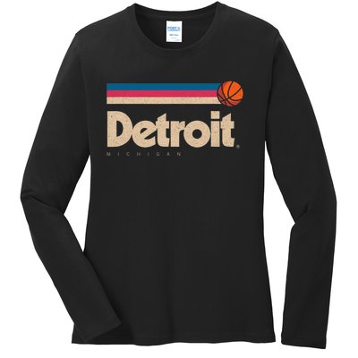 Detroit Basketball B Ball City Michigan Retro Detroit Ladies Long Sleeve Shirt