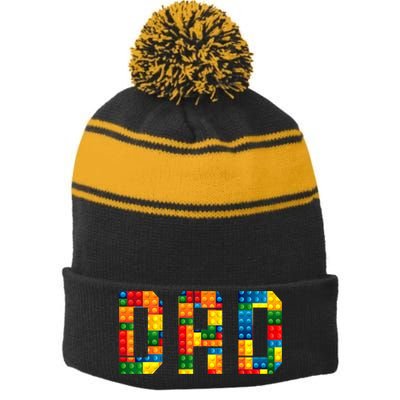 Dad Brick Builder Funny Blocks Master Builder Stripe Pom Pom Beanie
