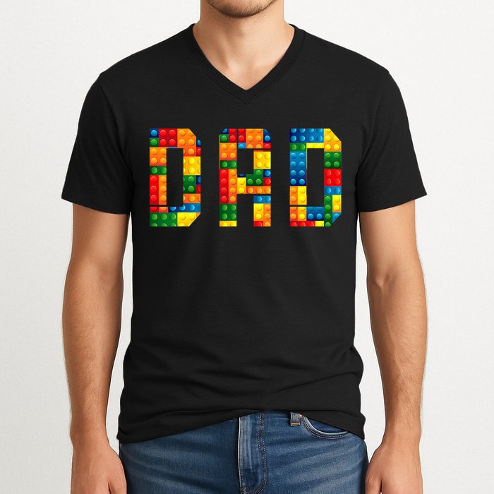 Dad Brick Builder Funny Blocks Master Builder V-Neck T-Shirt