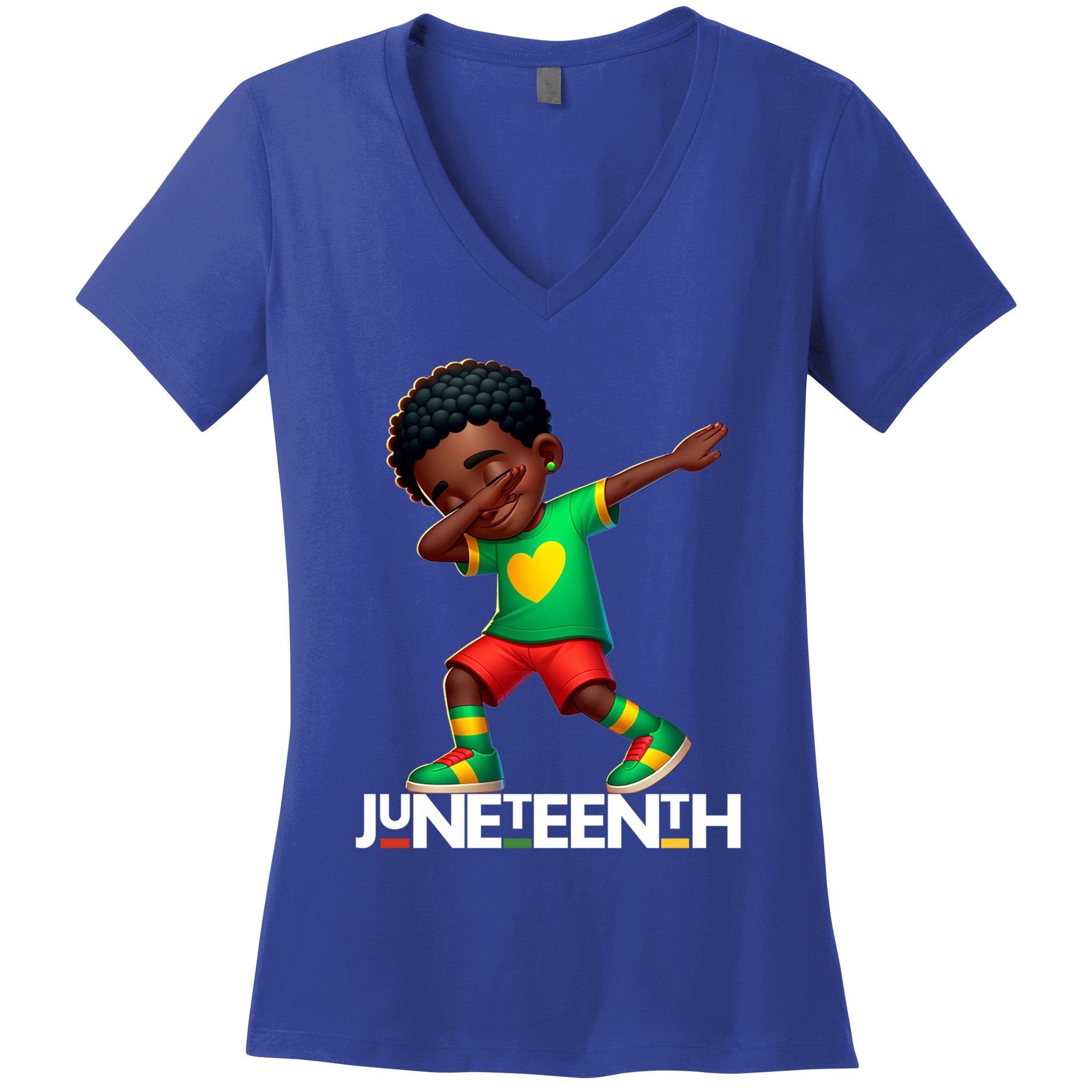 Dabbing Black Brown Skin Prince Junenth 1865 Gift Women's V-Neck T-Shirt