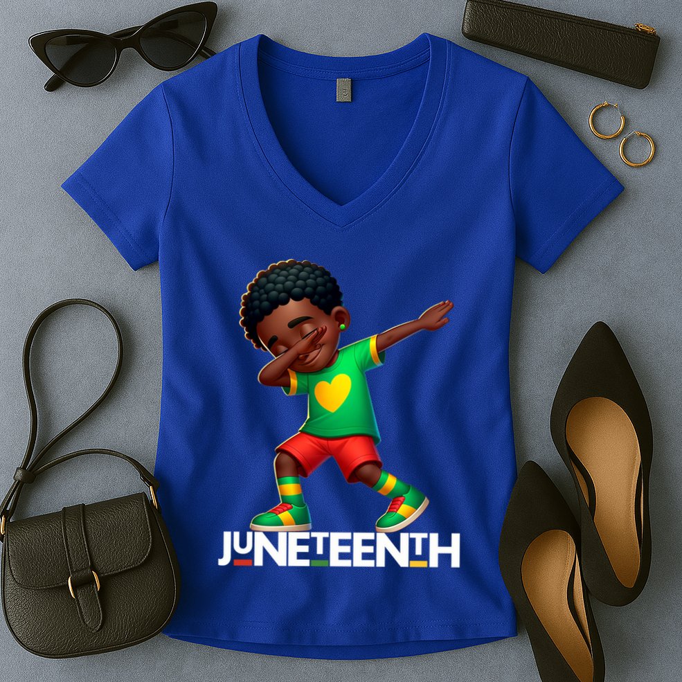 Dabbing Black Brown Skin Prince Junenth 1865 Gift Women's V-Neck T-Shirt