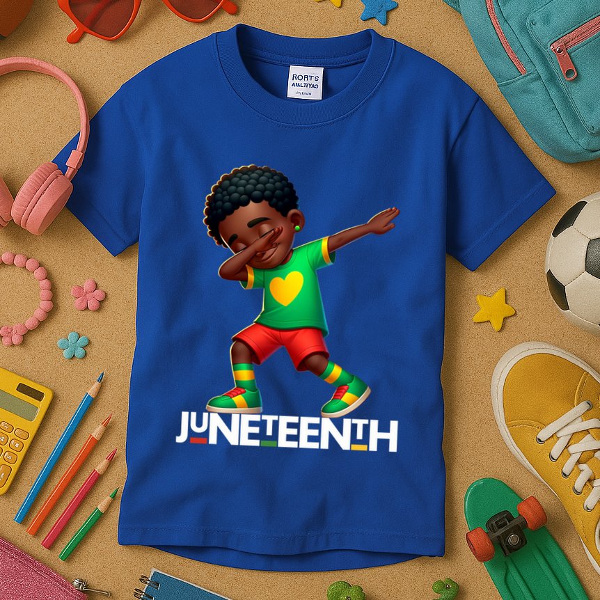 Dabbing Black Brown Skin Prince Junenth 1865 Gift Kids T-Shirt