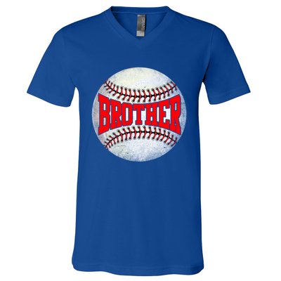 Distressed Baseball Brother Funny Fathers Day Gift V-Neck T-Shirt