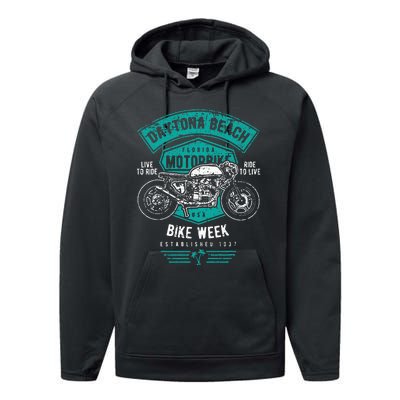 Daytona Beach Bike Week Retro Distressed Motorcycle Performance Fleece Hoodie