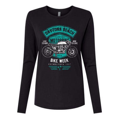 Daytona Beach Bike Week Retro Distressed Motorcycle Womens Cotton Relaxed Long Sleeve T-Shirt