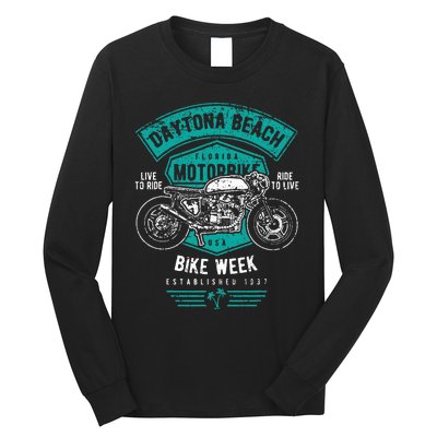 Daytona Beach Bike Week Retro Distressed Motorcycle Long Sleeve Shirt