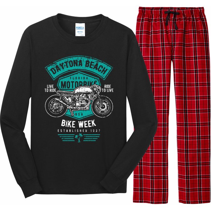 Daytona Beach Bike Week Retro Distressed Motorcycle Long Sleeve Pajama Set