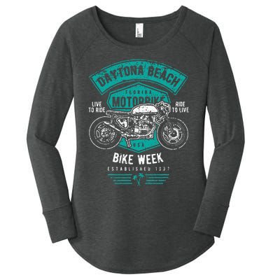 Daytona Beach Bike Week Retro Distressed Motorcycle Women's Perfect Tri Tunic Long Sleeve Shirt