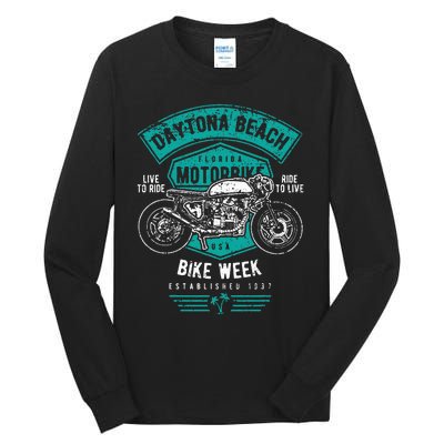 Daytona Beach Bike Week Retro Distressed Motorcycle Tall Long Sleeve T-Shirt