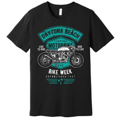 Daytona Beach Bike Week Retro Distressed Motorcycle Premium T-Shirt