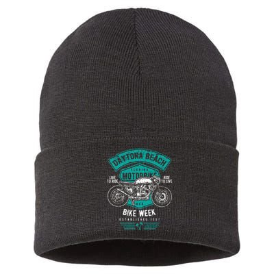 Daytona Beach Bike Week Retro Distressed Motorcycle Sustainable Knit Beanie