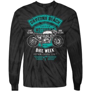 Daytona Beach Bike Week Retro Distressed Motorcycle Tie-Dye Long Sleeve Shirt