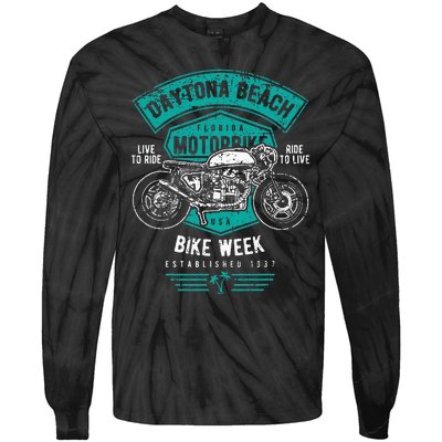 Daytona Beach Bike Week Retro Distressed Motorcycle Tie-Dye Long Sleeve Shirt