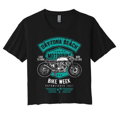 Daytona Beach Bike Week Retro Distressed Motorcycle Women's Crop Top Tee