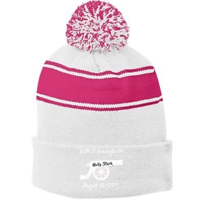 Distressed Battle Bennington Vt Day Molly Stark Cannon Retro Cool Gift Stripe Pom Pom Beanie