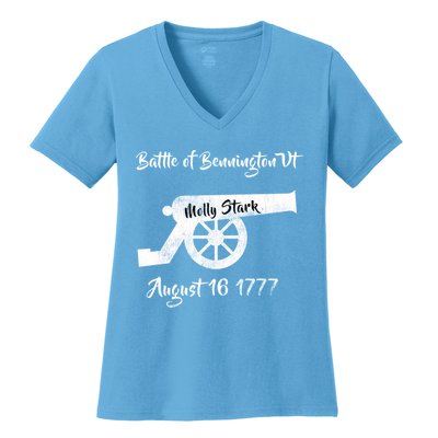 Distressed Battle Bennington Vt Day Molly Stark Cannon Retro Cool Gift Women's V-Neck T-Shirt