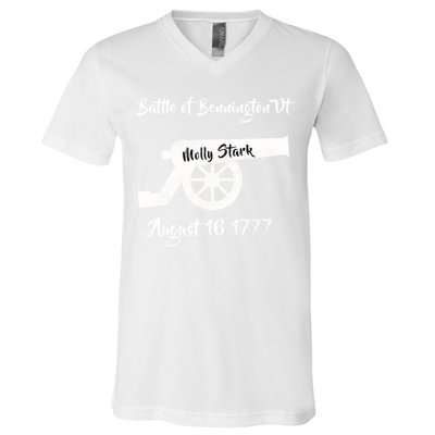 Distressed Battle Bennington Vt Day Molly Stark Cannon Retro Cool Gift V-Neck T-Shirt