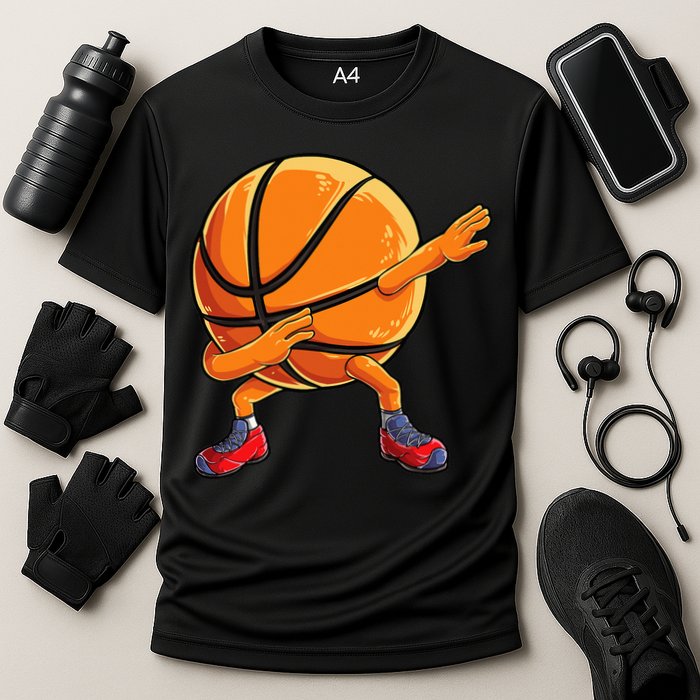 Dabbing Basketball Ball Funny  Sports Player Cooling Performance Crew T-Shirt