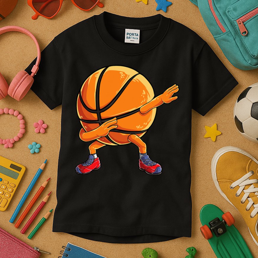 Dabbing Basketball Ball Funny  Sports Player Kids T-Shirt