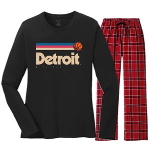 Detroit Basketball B-Ball City Michigan Retro Detroit Women's Long Sleeve Flannel Pajama Set 