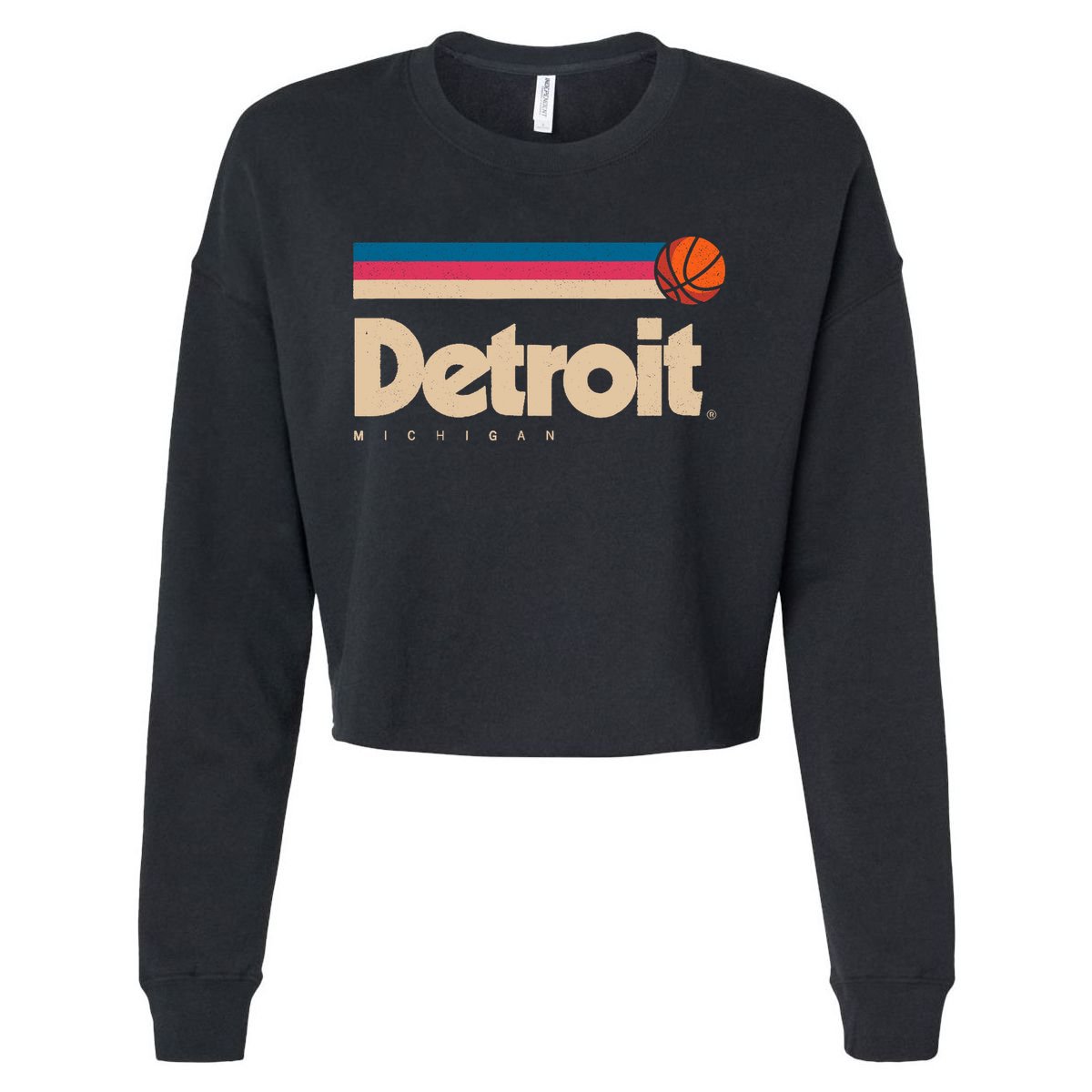 Detroit Basketball B-Ball City Michigan Retro Detroit Cropped Pullover Crew