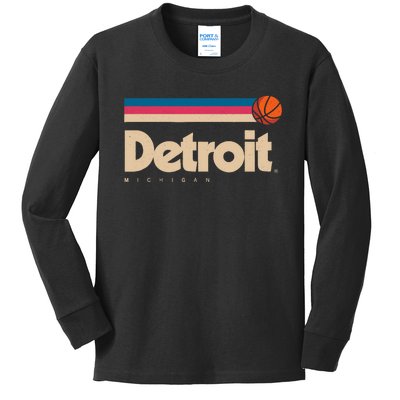 Detroit Basketball B-Ball City Michigan Retro Detroit Kids Long Sleeve Shirt