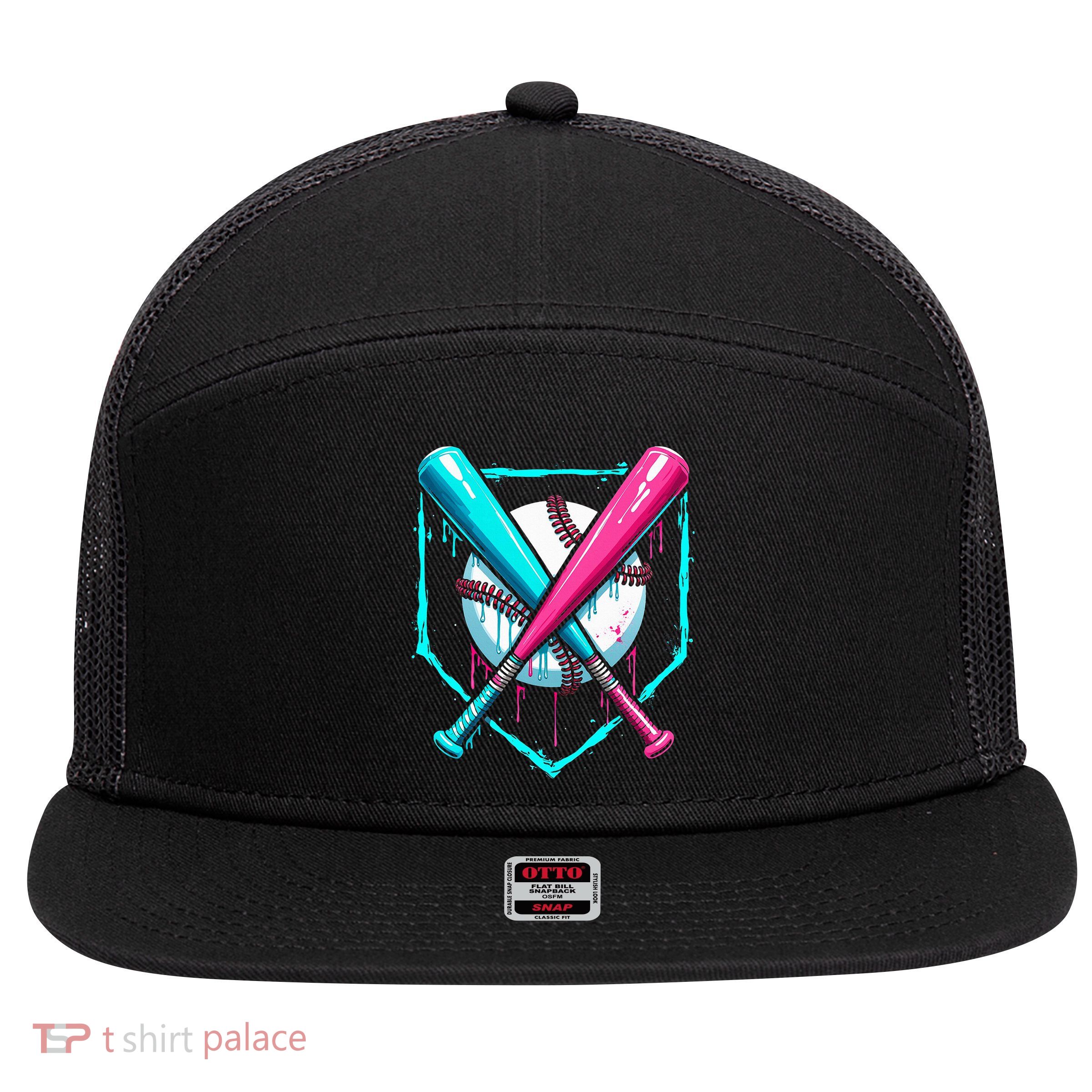 Drip Baseball Bat Baseball Drip 7 Panel Mesh Trucker Snapback Hat