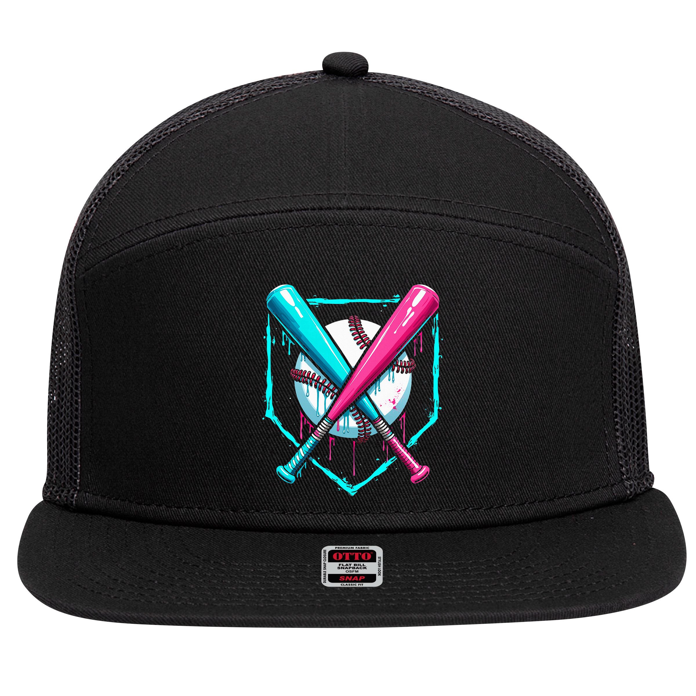 Drip Baseball Bat Baseball Drip 7 Panel Mesh Trucker Snapback Hat