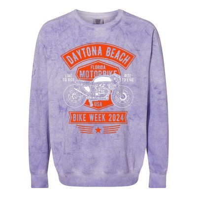 Daytona Beach Bike Week 2024 Retro Motorcycle Colorblast Crewneck Sweatshirt