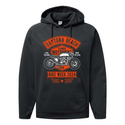 Daytona Beach Bike Week 2024 Retro Motorcycle Performance Fleece Hoodie