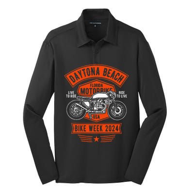 Daytona Beach Bike Week 2024 Retro Motorcycle Silk Touch Performance Long Sleeve Polo