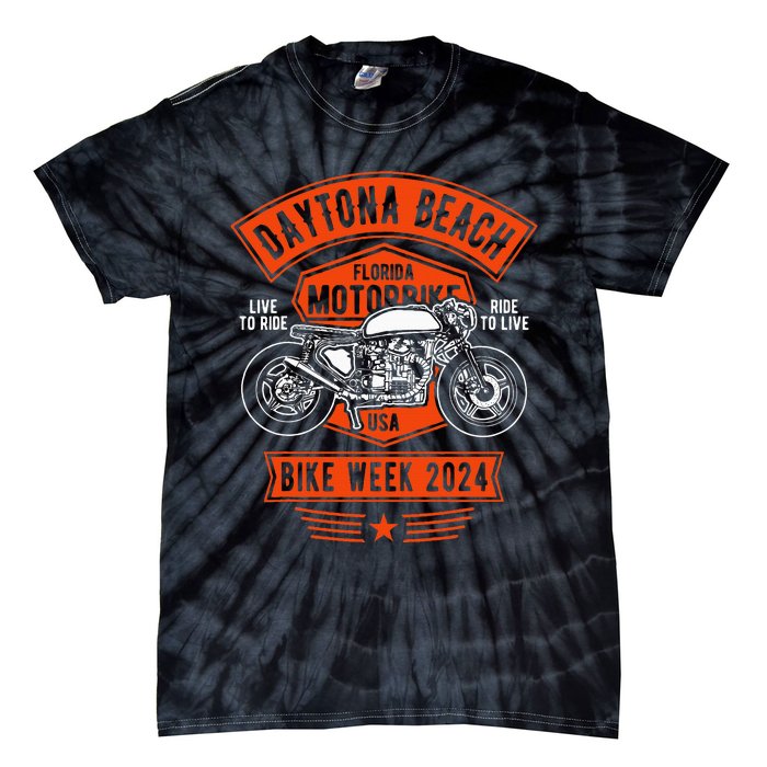 Daytona Beach Bike Week 2024 Retro Motorcycle Tie-Dye T-Shirt