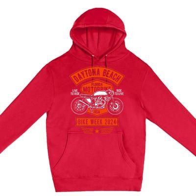 Daytona Beach Bike Week 2024 Retro Motorcycle Premium Pullover Hoodie