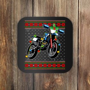 Dirt Bike Christmas Lights Ugly Sweater Santa Dirt Bike Xmas Coaster