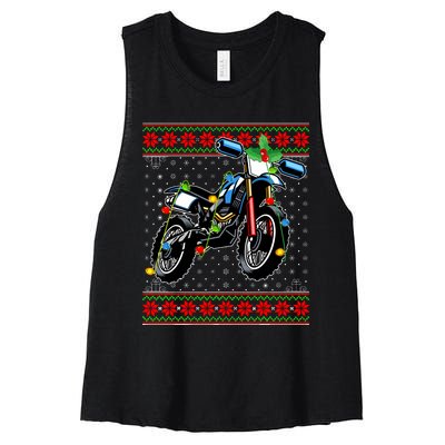 Dirt Bike Christmas Lights Ugly Sweater Santa Dirt Bike Xmas Women's Racerback Cropped Tank