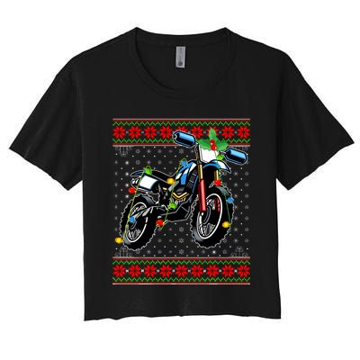 Dirt Bike Christmas Lights Ugly Sweater Santa Dirt Bike Xmas Women's Crop Top Tee