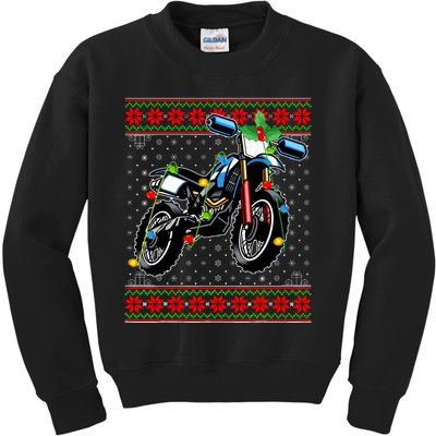 Dirt Bike Christmas Lights Ugly Sweater Santa Dirt Bike Xmas Kids Sweatshirt