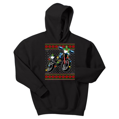 Dirt Bike Christmas Lights Ugly Sweater Santa Dirt Bike Xmas Kids Hoodie