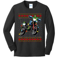 Dirt Bike Christmas Lights Ugly Sweater Santa Dirt Bike Xmas Kids Long Sleeve Shirt