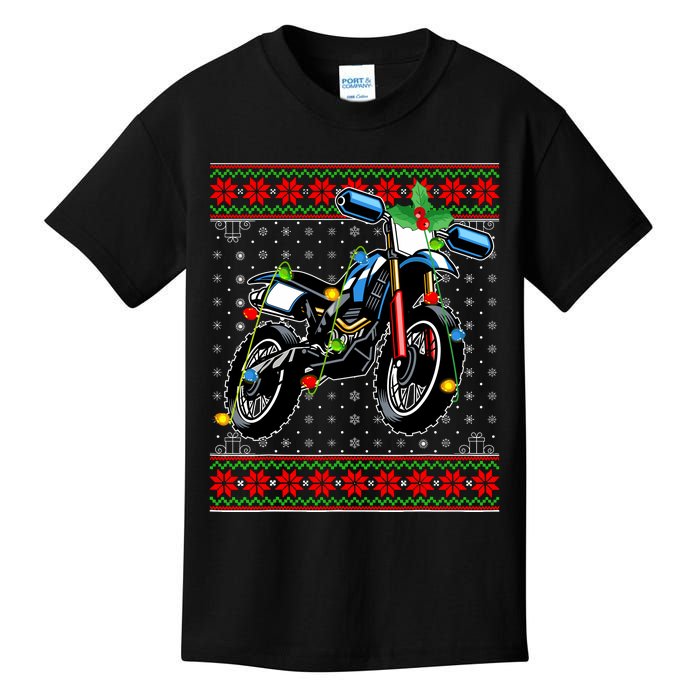 Dirt Bike Christmas Lights Ugly Sweater Santa Dirt Bike Xmas Kids T-Shirt