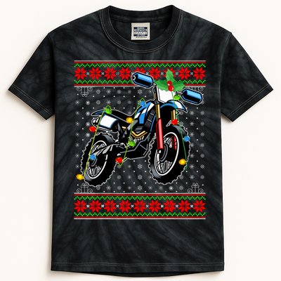 Dirt Bike Christmas Lights Ugly Sweater Santa Dirt Bike Xmas Kids Tie-Dye T-Shirt