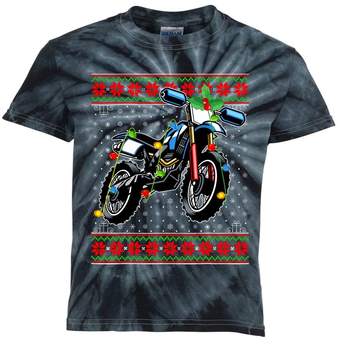 Dirt Bike Christmas Lights Ugly Sweater Santa Dirt Bike Xmas Kids Tie-Dye T-Shirt