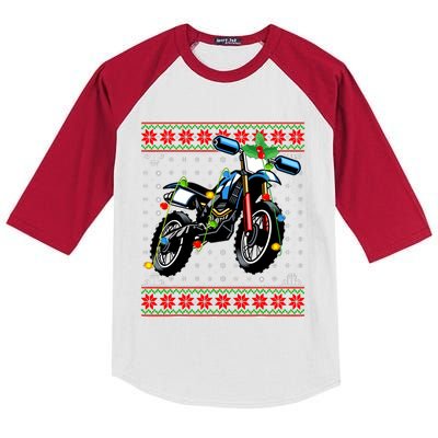 Dirt Bike Christmas Lights Ugly Sweater Santa Dirt Bike Xmas Kids Colorblock Raglan Jersey