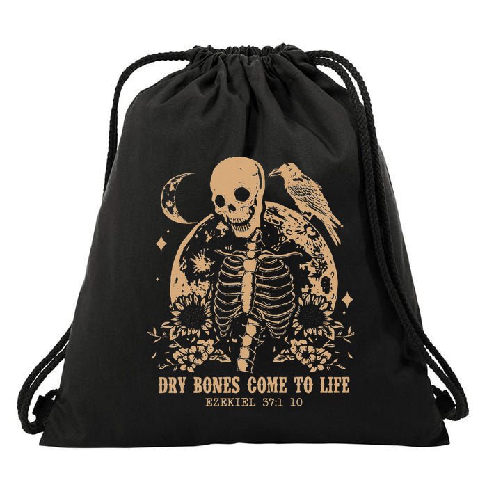 Dry Bones Come To Life Floral Skeleton Drawstring Bag