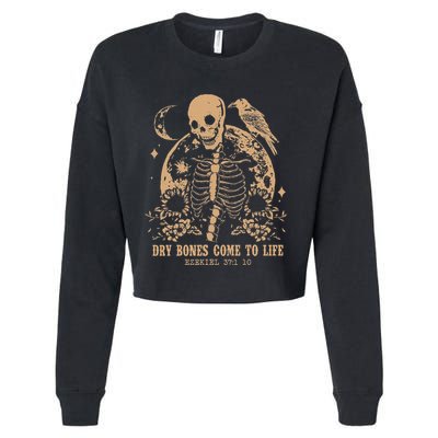 Dry Bones Come To Life Floral Skeleton Cropped Pullover Crew