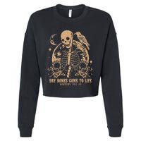 Dry Bones Come To Life Floral Skeleton Cropped Pullover Crew
