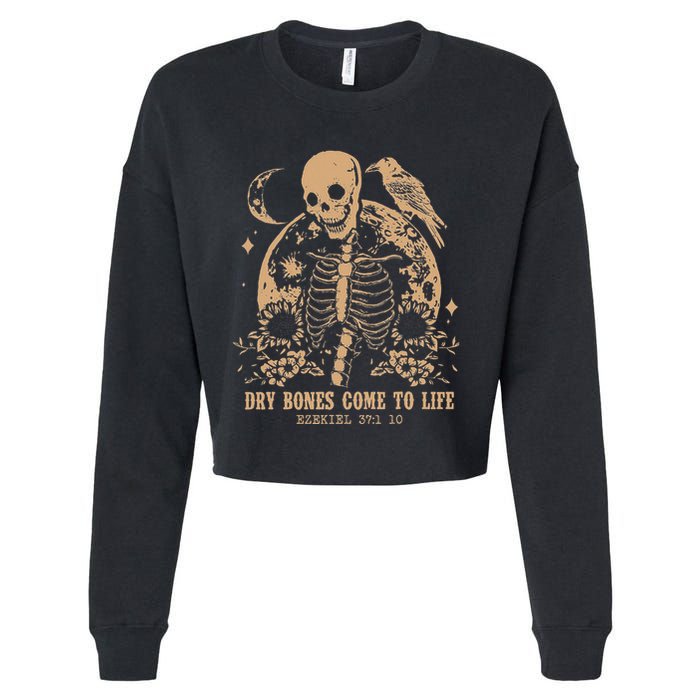 Dry Bones Come To Life Floral Skeleton Cropped Pullover Crew